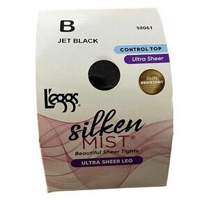 Leggs Pantyhose NEW 98061 Jet Black Womens B Control Top Sheer Toe